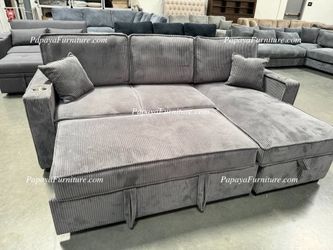 NEW Convertible Sectional Sofa and STORAGE CHAISE Set Reversible couch Pull out Sleeper bed Pullout Adjustable Small Living Room Space Saving Space