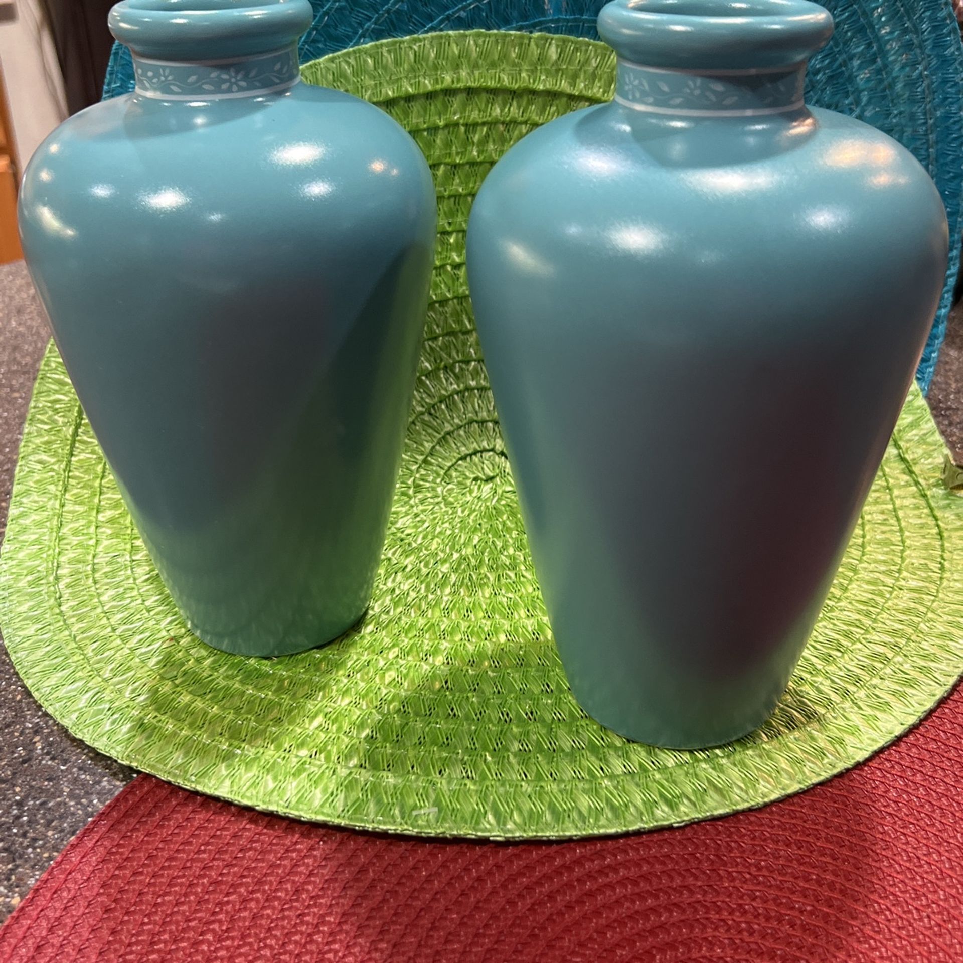 2 Robbin’s Egg /Turquoise Vase Crowning Touch 8 1/4”