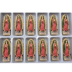 Mini 3" Virgen De Guadalupe, Our Lady of Guadalupe Figurine Statue  12 Pcs Set