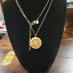 Origami Owl Pendant with Crystal Goldtone Twist Locket 28"+2" Signed Necklace  F9