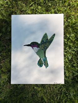 Handmade Beaded Hummingbird Art