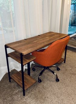 Computer desk with shelves, desk chair