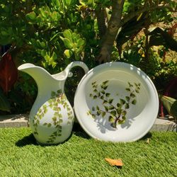 Floral Ceramic Pitcher & Bowl