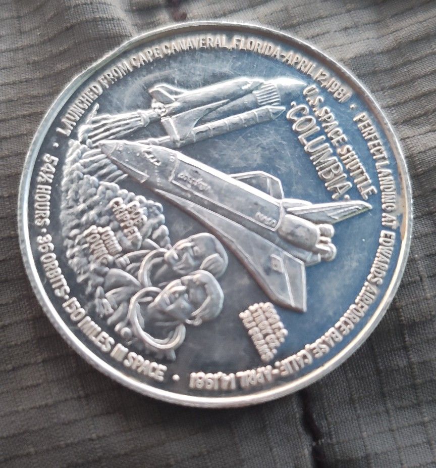 $$$ RARE 1981 NASA SPACE SHUTTLE COLOMBIA MAIDEN VOYAGE .999 SILVER COIN $$$