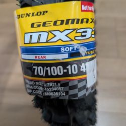 Geomax MX33 Rear Tire 70/100-10 41J Bias TT Dunlop (contact info removed)7