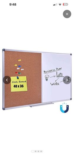 Magnetic Combination Whiteboard & Cork Bulletin Board for Wall 48" x 36" Writing and Pinning Surface Combines 4'x3' Magnetic Dry Erase and Cork Sectio