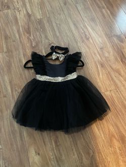 Toddler girls black dress with gold belt