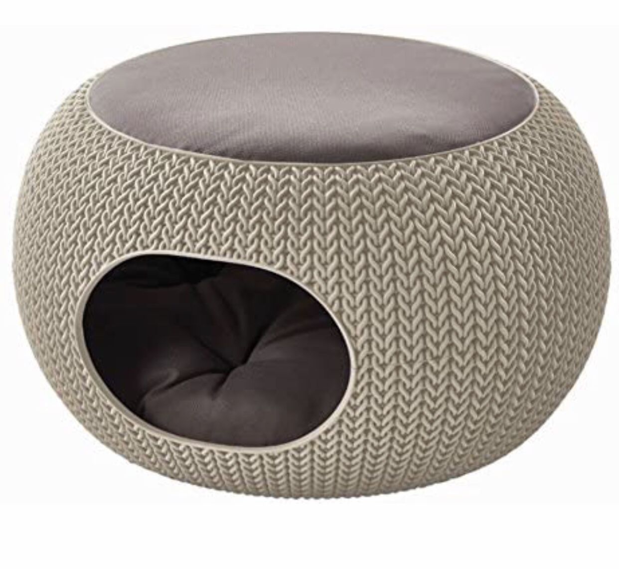 Keter Pets Knit Cozy Pet Home, Luxury Lounge Bed & Pet Home with Cushions, Sandy Beige
