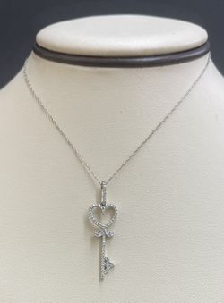 10K White Gold Diamond Key Necklace