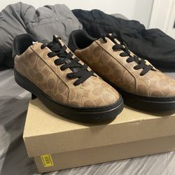 Coach Brown Men's High Line Signature Logo Leather Sneakers