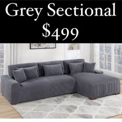 Grey Corduroy Extra Large Sectional Sofa With Pillows Included Brand New In Box Firm Price $499