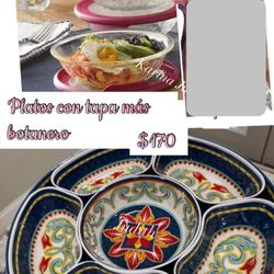 Platos Con tapadera rosa Y Botanero