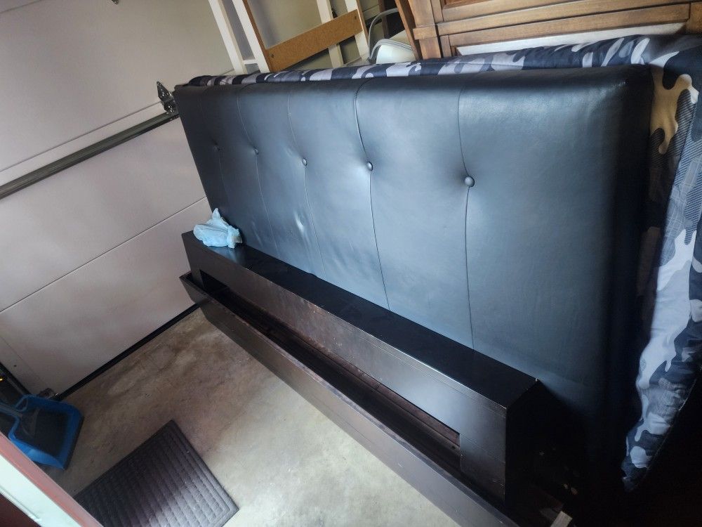 Black Leather Queen Size Bed Frame