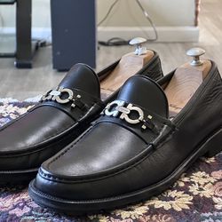 Salvatore Ferragamo Master Gancini Horse Bit Men’s Black Leather Loafers Size 13 B