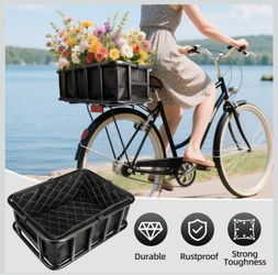 Bike Basket Rear, Bicycle Basket with Liner Bag, Waterproof Cover & Cargo Net, Heavy Duty Large Basket Bikes and E-Bike 13”x17”