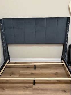 Queen velvet blue bed frame