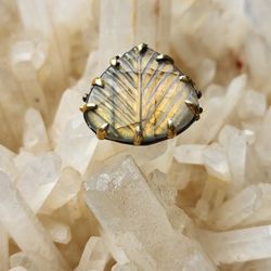 Large Labradorite Ring Black Rhodium Over Solid Sterling Silver Size 10