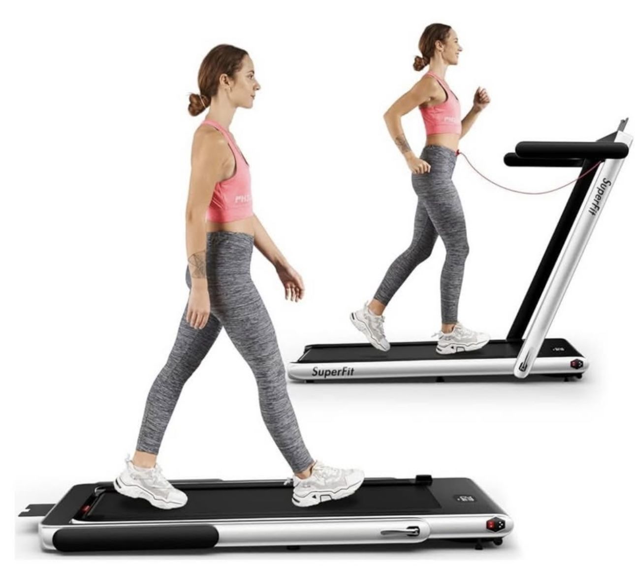 2 in 1 Folding Treadmill, 2.25HP Superfit Under Desk Electric Treadmill