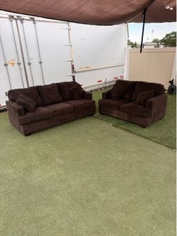 Brown Corduroy Sofa and Loveseat Set