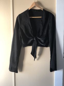 Urban Outfitters Silky Black Tie In Front Cropped Top Size Small, $10.00