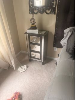 4-Piece Mirrored Bedroom Set – Vanity Desk, Accent Cabinet & Nightstand with Wall Mirror