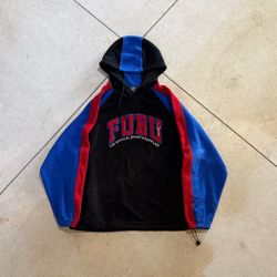 Vintage FUBU Sports Fleece Hoodie XL Black Blue Red Colorblock 90s Y2K