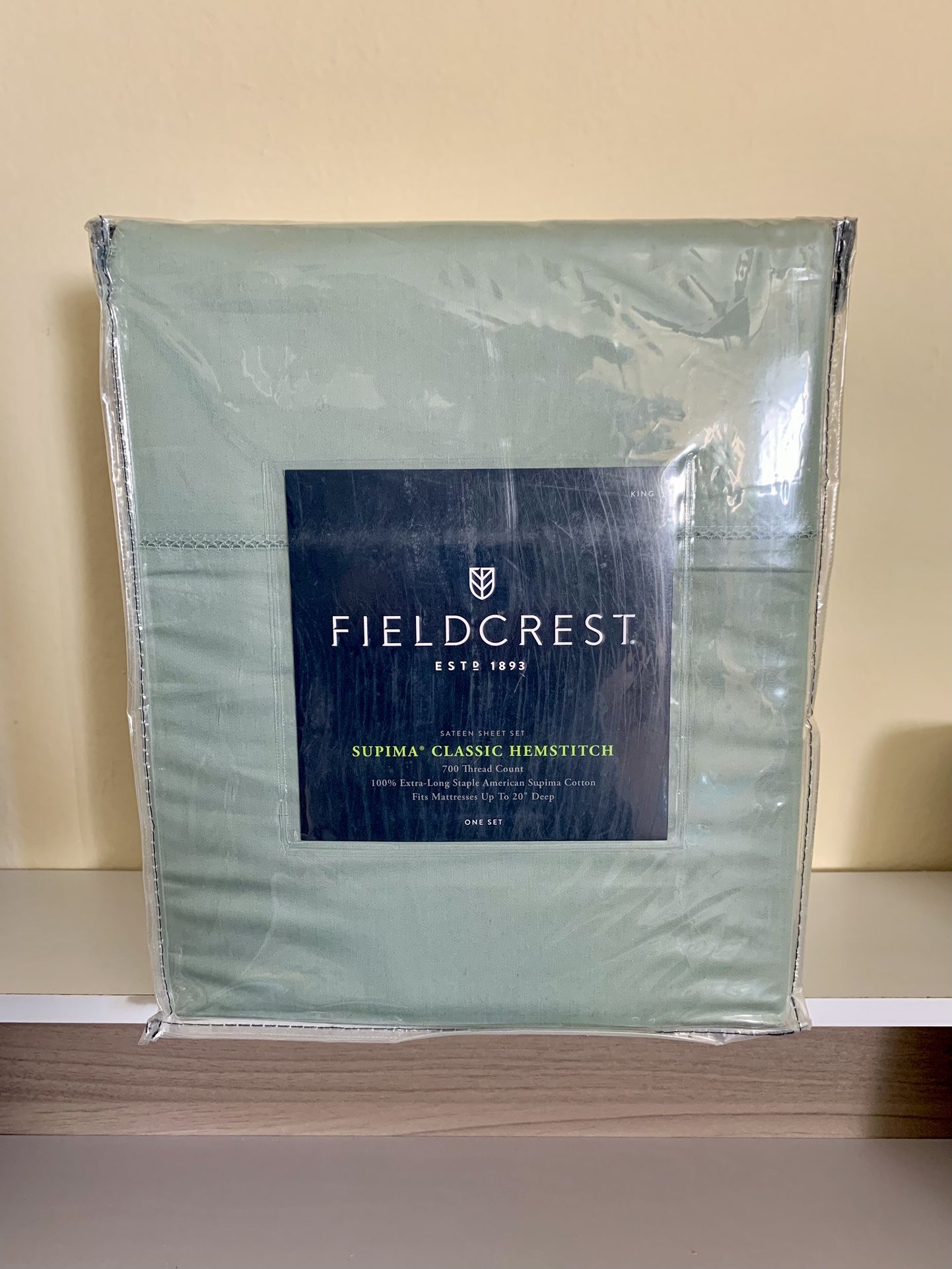 Brand New - Fieldcrest Supima Classic Hemstitch Sheet Set 700 Thread Count King Smoke Green