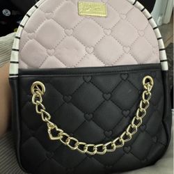 New Betsey Johnson Luv Betsey Pink Black Quilted Heart Backpack