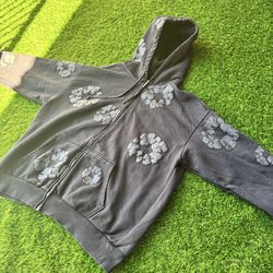 Denim Tears Black Zip-Up Hoodie Cotton Wreath Puff Print Size [Large ]