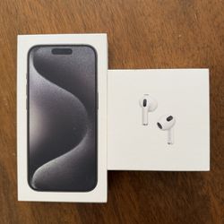 Bundle: Unlocked iPhone 15 Pro 256gb / AirPods / Case