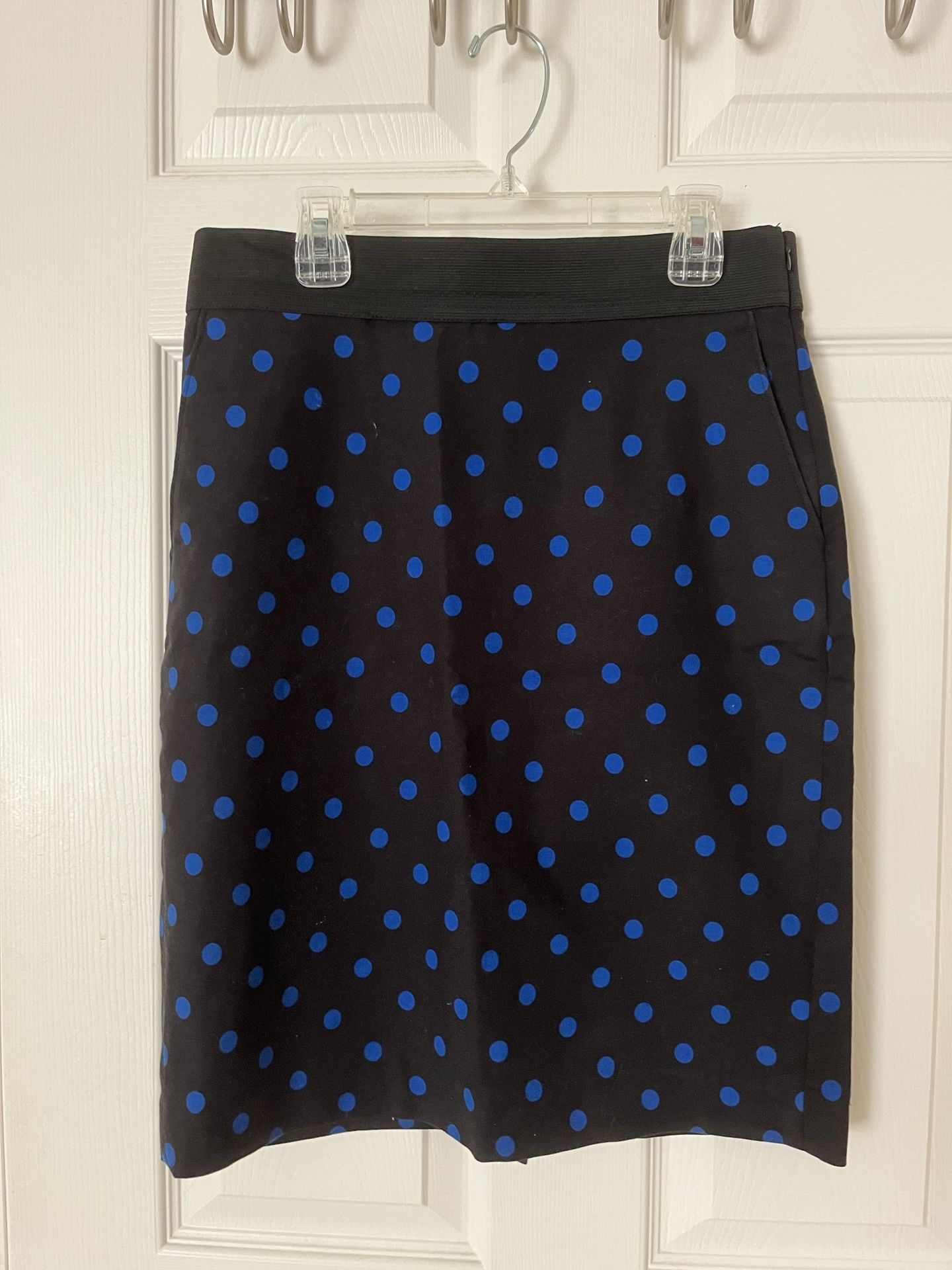 Women’s Black Blue Polka Dot Midi Pencil Skirt - Size 6