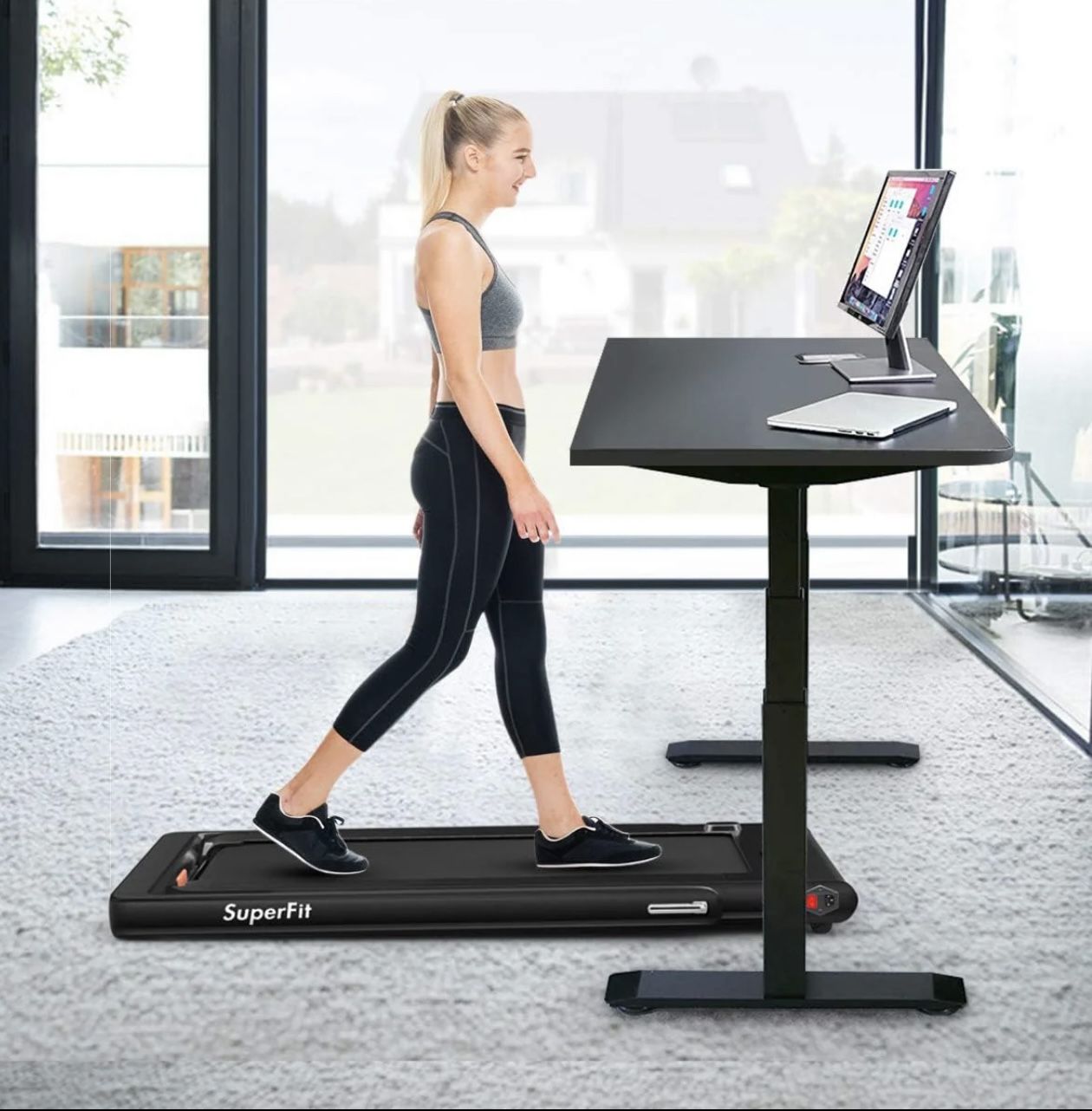 2 in 1 Under Desk Treadmill, 2.25HP Superfit Folding Treadmills for Home Office w