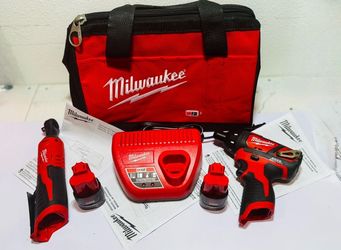 NEW Milwaukee M12 2-Tool Combo Kit – 3/8” Ratchet (2457-20) + Drill/Driver, 2 Batteries, Charger & Bag