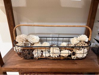 Metal Decor Basket 🧺 with flowers, decor items
