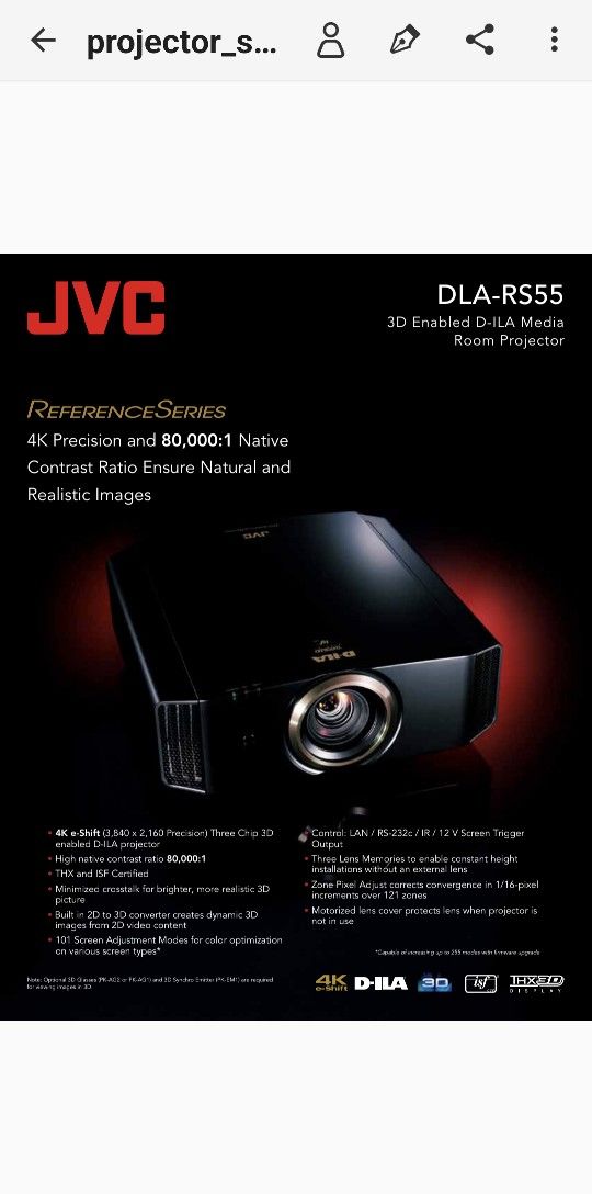 PROJECTOR JVC DLA RS55U 1080p 2k Upconversion E Shift