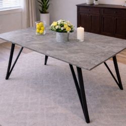 63” Faux Concrete Dining Table – Modern Industrial – Black Metal Legs