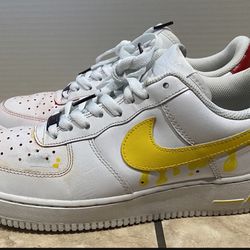 Nike Air Force 1 Custom Low Drip Two Tone White Yellow Shoes Men