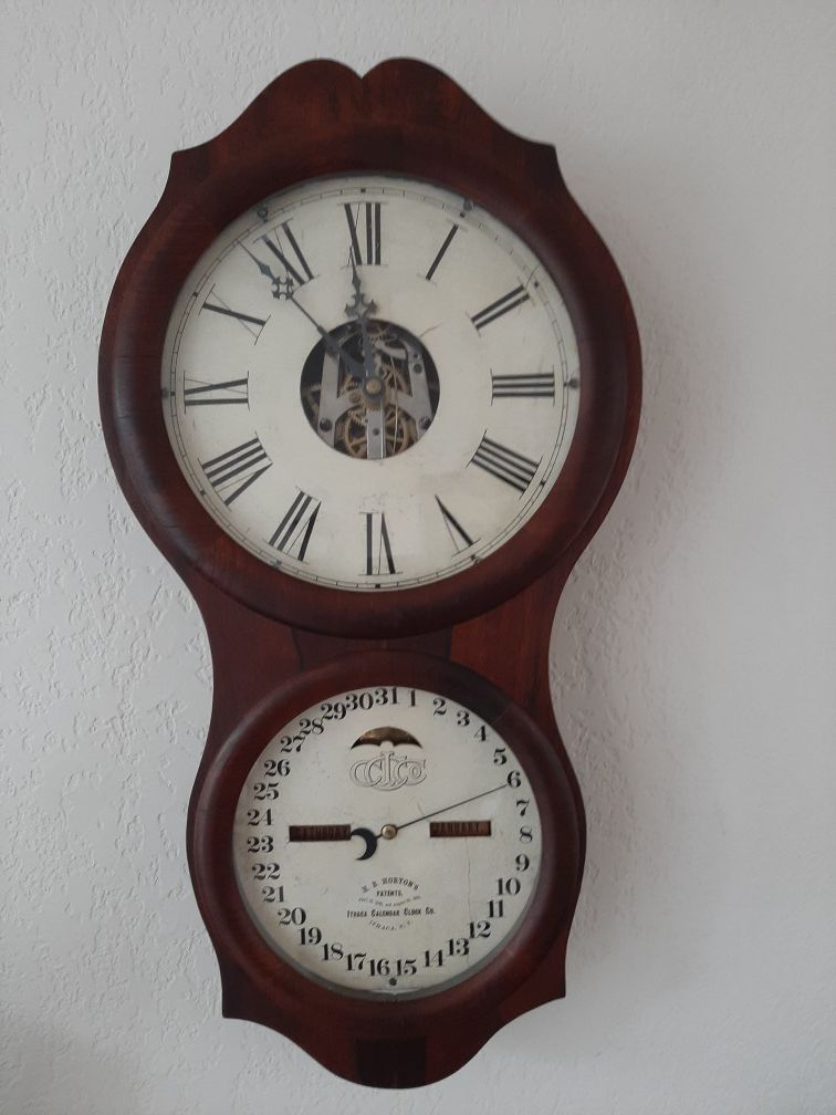 Antique Ithica Clock Company Wall Calendar Clock