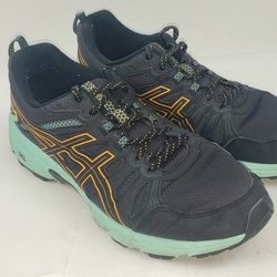 Asics Womens Sz 11 W Gel Venture 7 1012A477 Black Teal Running Shoes Sneakers 