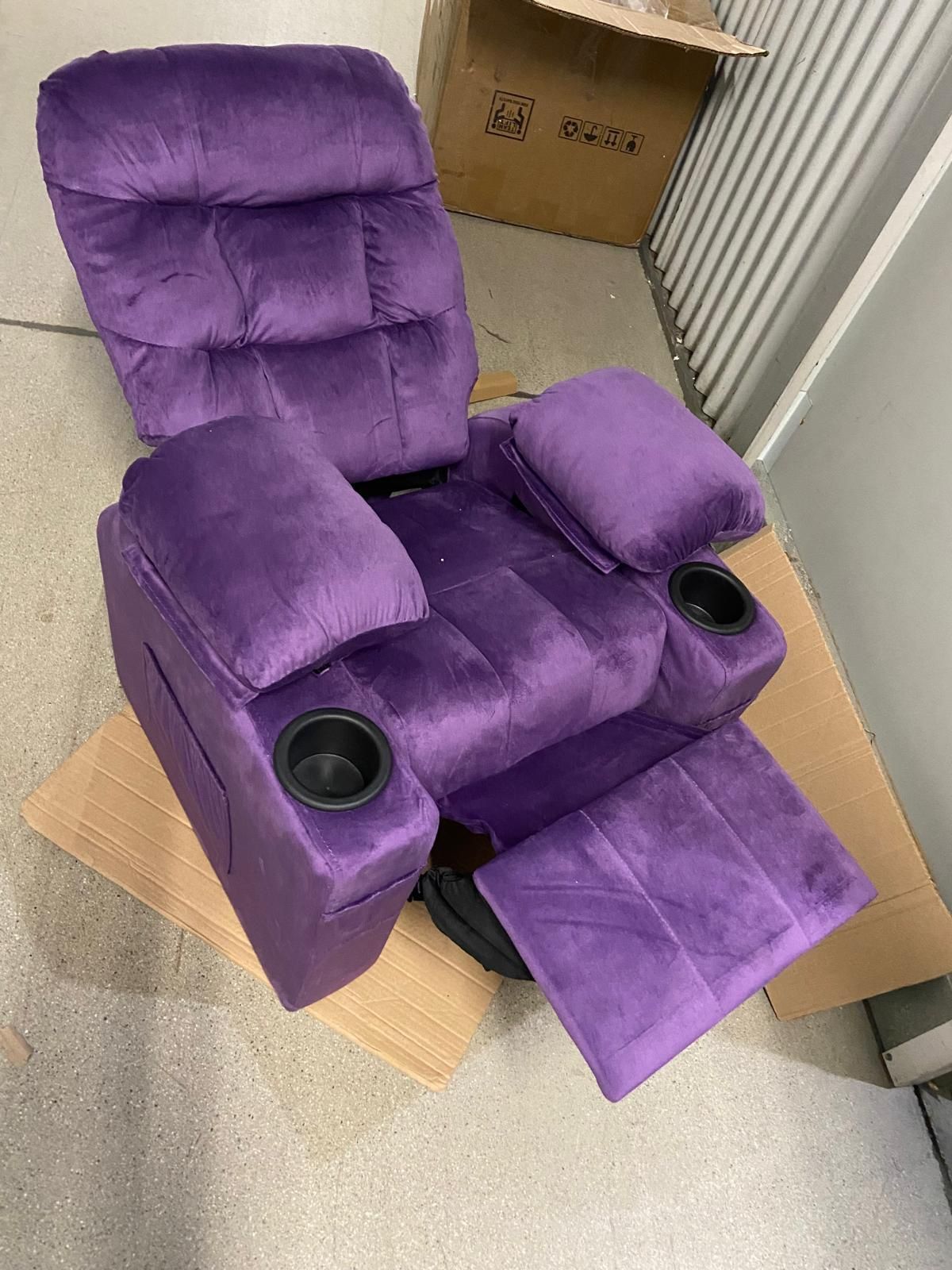 MCombo Reclining armchair for large children from 3 years old, Reclining sofa for small children with cup holder (velvet, Violet color)