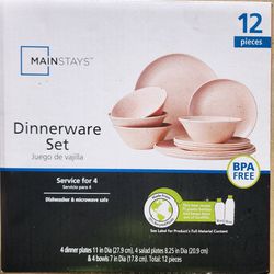Mainstays Pink - 12 Piece Stoneware Dinnerware Set