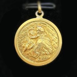 14k solid yellow gold Saint Anthony round Pendant Charm medallion