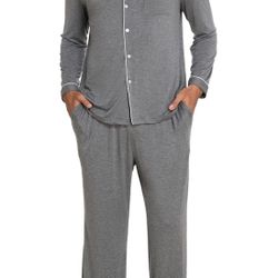 Mens Pajamas Set Long Sleeve Soft Pajamas for Men Button Down Sleepwear Pjs Lounge Sets with Pockets