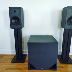 ADS Speakers, Subwoofer Plus Bowers & Wilkins Stands