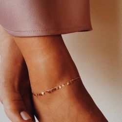 14k Rose Gold Anklet with Gold Discs – 8.25” + 1.5” Extension
