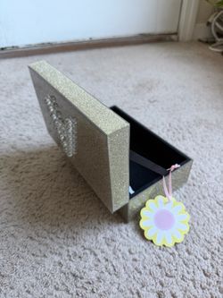 Sparkly Gold Glitter Jewelry / Keepsake Box with crystal Monogram Letter A
