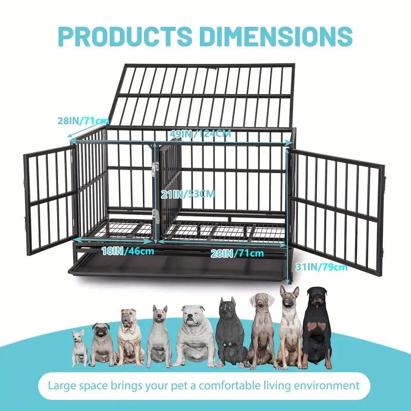 Clearance FUHESU 48in heavy duty dog kennel w/ a divider. 124.46 cm double-room large heavy-duty dog cage,sturdy metal dog cage double door and detach