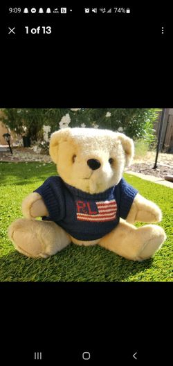 Vintage RL Ralph Lauren Polo Plush Teddy Bear 1996 Jointed Flag Sweater Rare