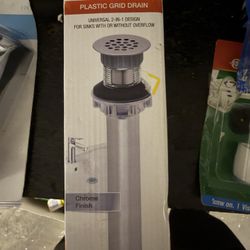 PF WaterWorks 2-in-1 Plastic Sink Grid Drain, Chrome