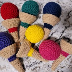 Interactive hand crocheted ice cream cone matching game or just fun to play catch with